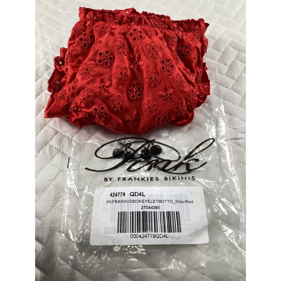 Pink By Frankies Bikinis Cheeky Red Eyelet Bikini Bottom Size L Strachey fit NWT - Picture 6 of 6